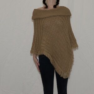 Y2k brown poncho sweater asymmetrical one size DC knits acrylic
